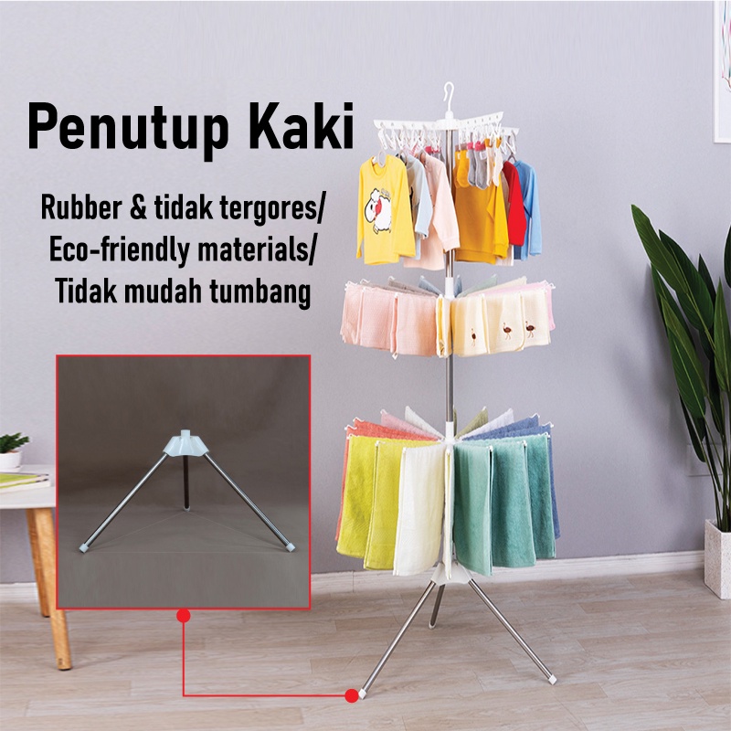PROMO Jemuran Menara Lipat Jemuran Baju Model Menara Susun Tempat Jemuran Gantungan Bayi Jepitan Baju Pakaian Bayi Baby Anak Portable Menara Lipat Stainless JEMURAN MENARA BAJU BAYI 3 SUSUN TRIPOD DENGAN HANGER ROTASI