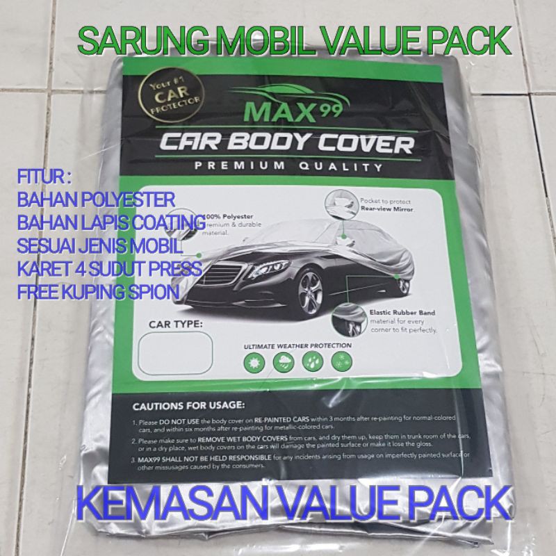 SELIMUT SARUNG MOBIL BODY COVER MOBIL AGYA AVAnza brio apv rush kijang ertiga calya INNOVA  VALUE PACK