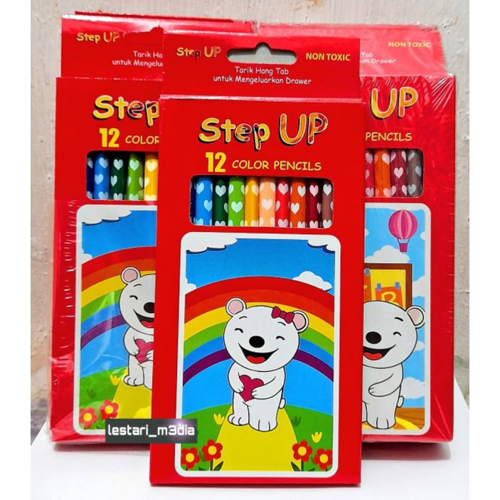 

Pensil 12 warna panjang non toxic / pulas Step Up