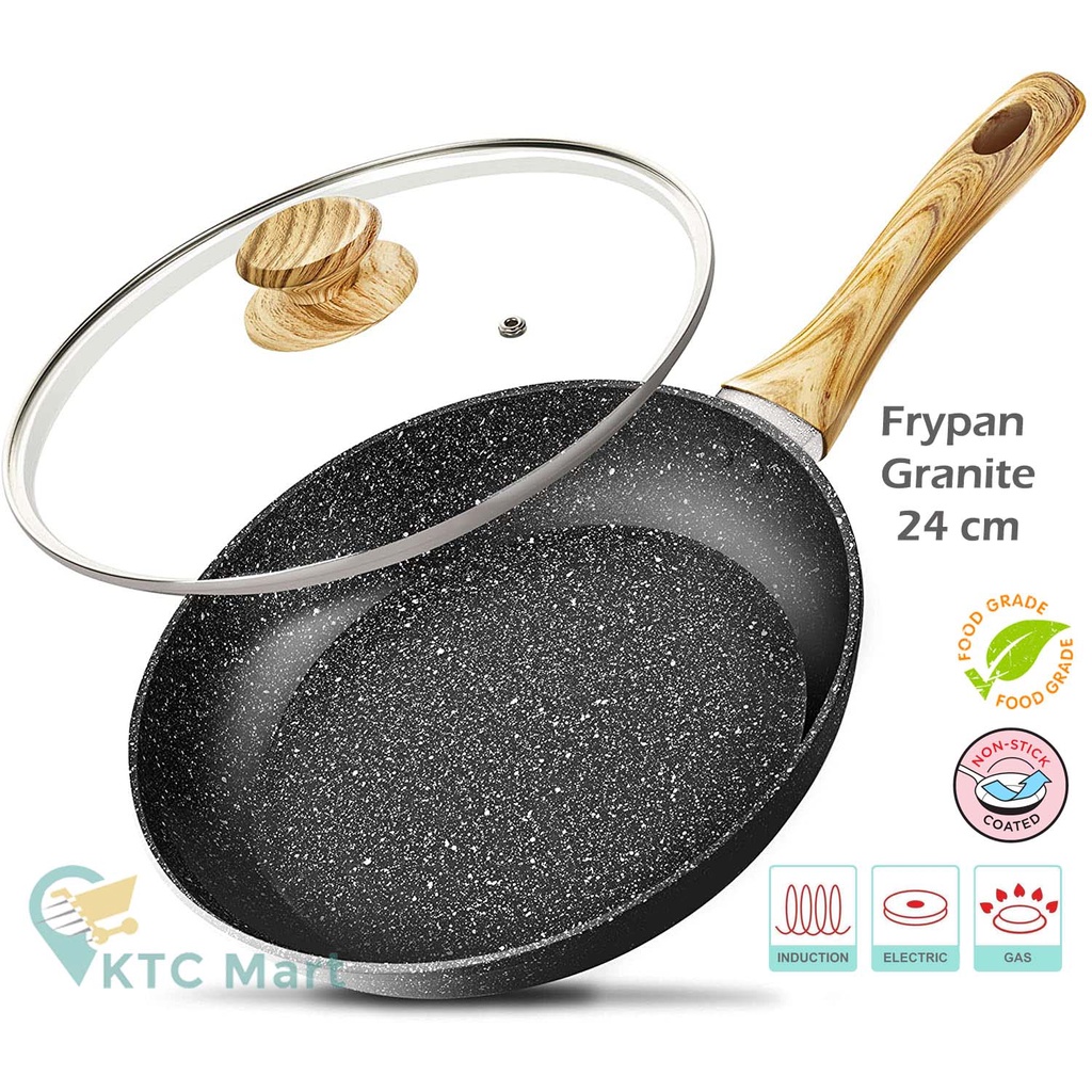 KTC Mart - Granite Frypan Anti lengket Marble Premium Cookware panci penggorengan