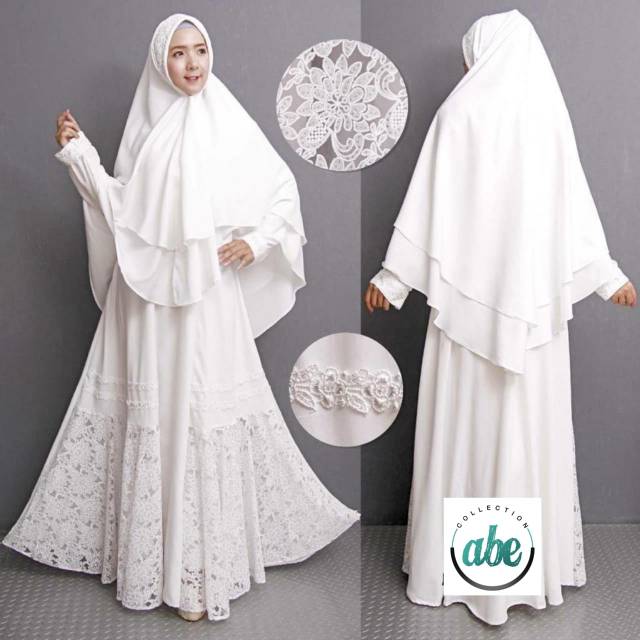 Baju Gamis Putih Sutra kombinasi brokat
