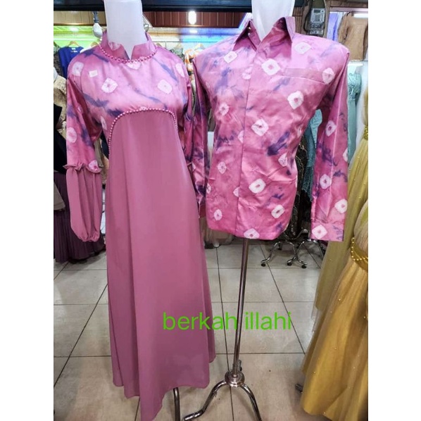 set couple gamis ceruty baby doll mix jumputan sutra valpet