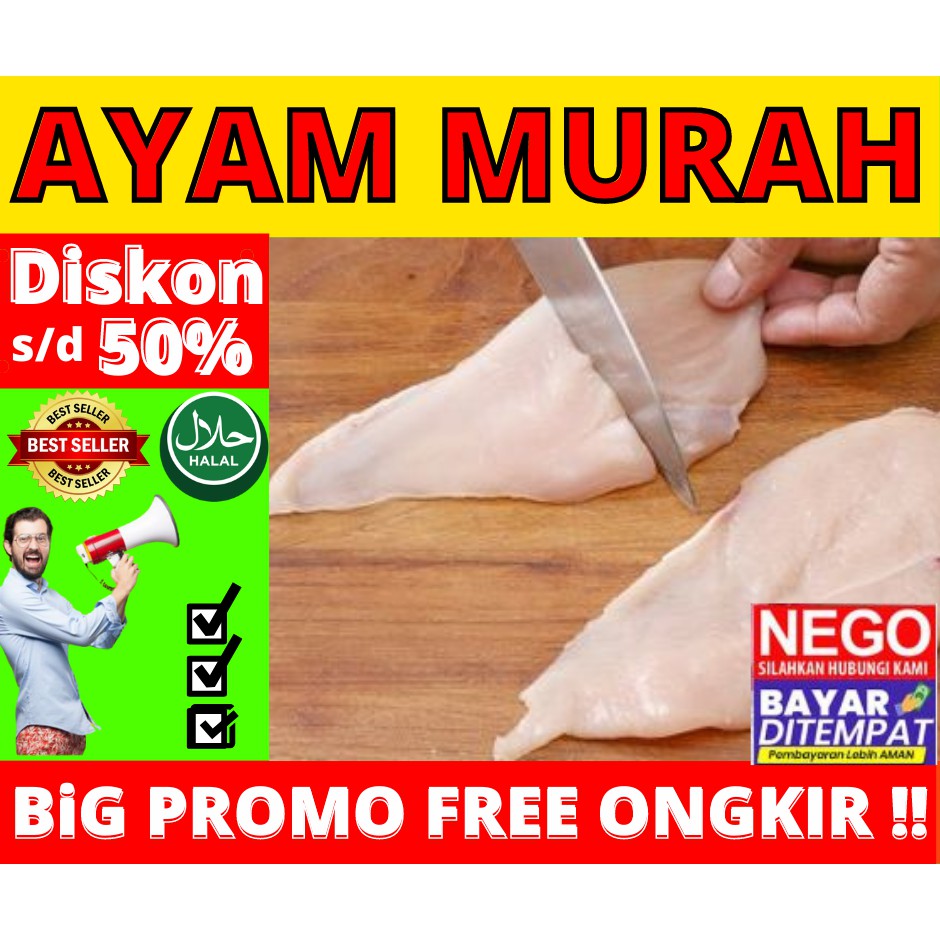 

Dada Ayam Fillet Slice, Bonless Dada Slice, Ayam Potong Segar Fresh Frozen Daging Makanan Beku Depok