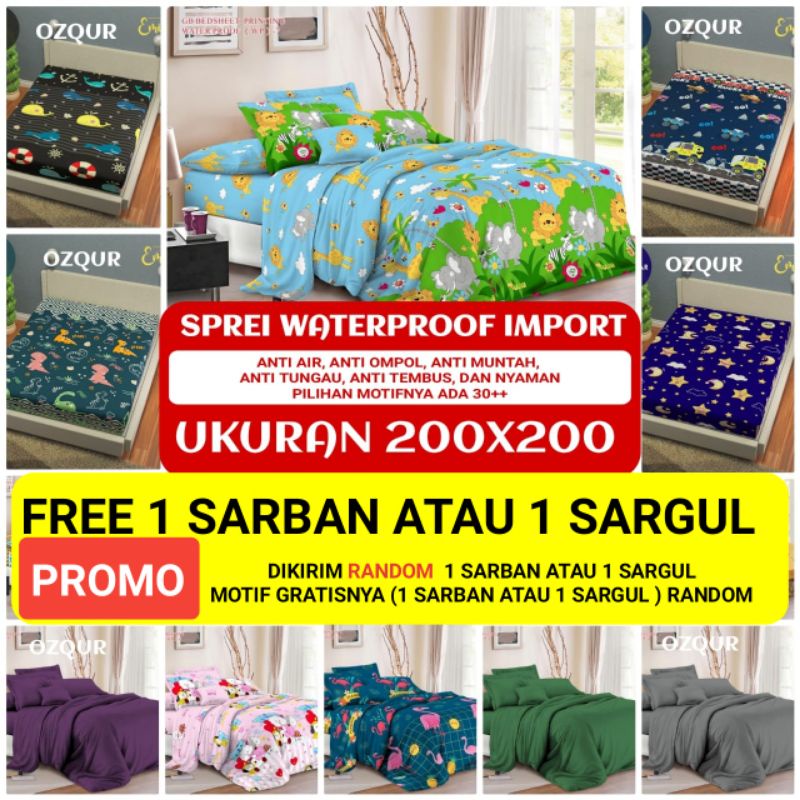 SPRE | SPREI WATERPROOF 200x200 KARAKTER DINO  ROCKET DINO UKIR POLOS  BINTANG BATIK ANIMAL BUNGA UKIR