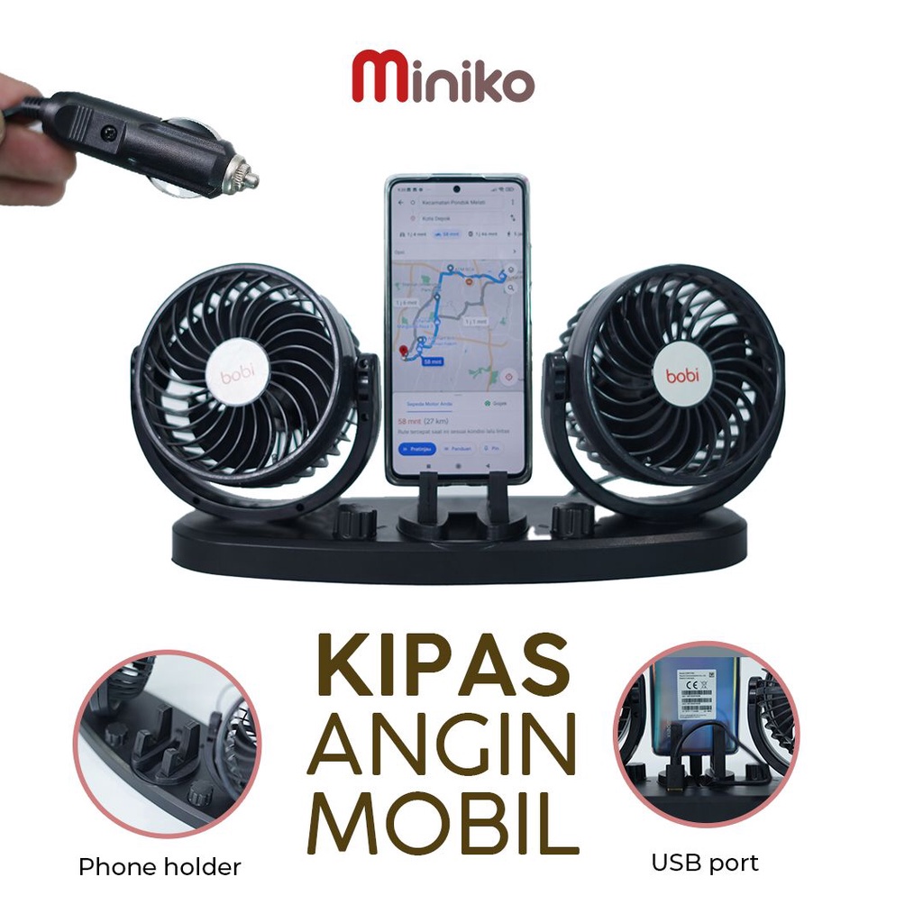 Kipas Angin Mobil Double Fan 12V/24V / Kipas Mobil holder phone