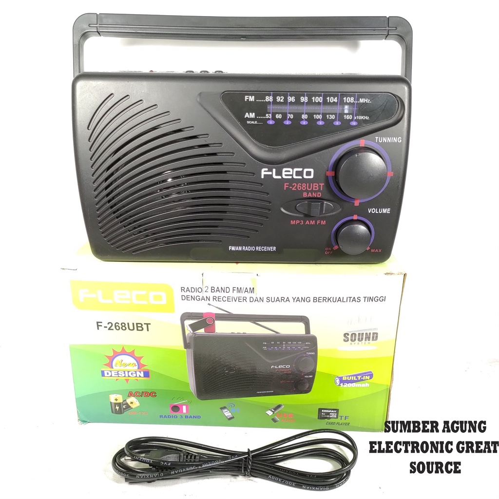 Fleco F268UBT F268 Radio AC DC FM AM Receiver Berkualitas Tinggi Cas Baterai