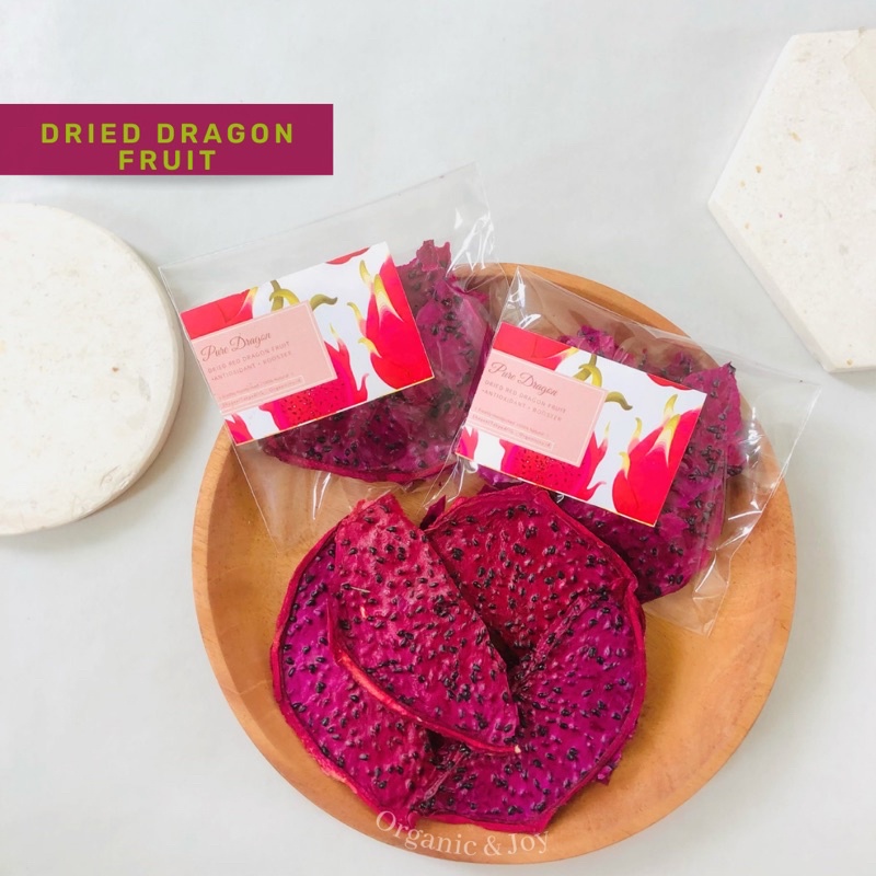 Organic&amp;Joy• Dried Red Dragon Fruit/Buah Naga Kering (tanpa gula,snack sehat,camilan anak)