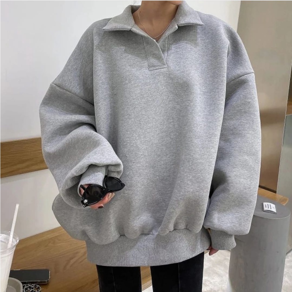 Collar Basic Kerah Oversize Sweater Wanita | Sweater Wanita Korean Style | Basic Collar Polos Oversize