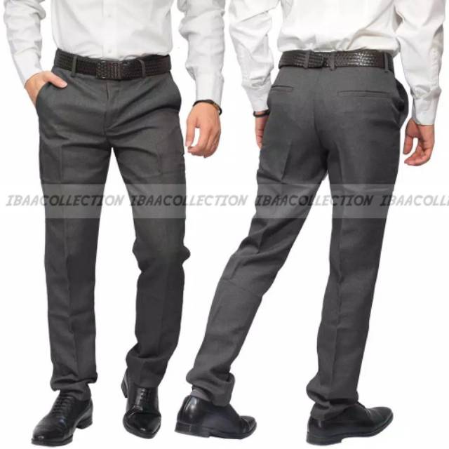 Celana Bahan Formal Panjang Slimfit - Celana Kantor Kerja Pria - Hitam / Abu Tua / Abu Muda