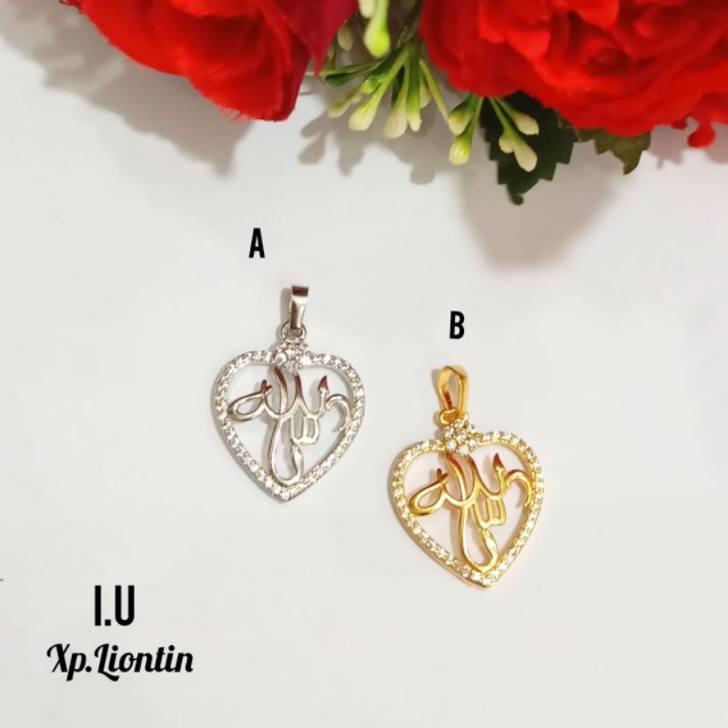 Liontin love permata kaligrafi Allah SWT Gold&amp;Silver,tidak karat *COD*