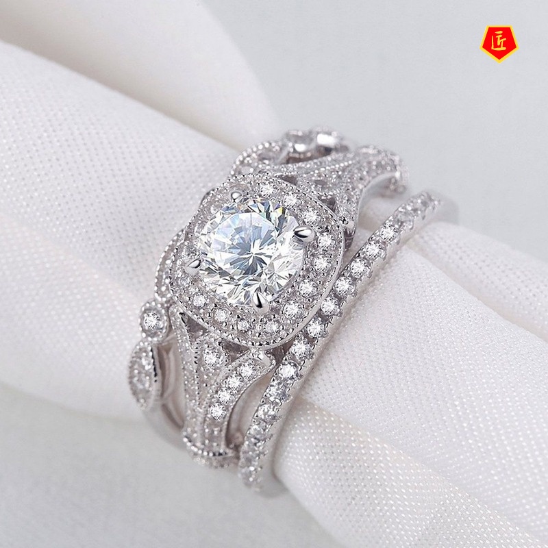 [Ready Stock]Topaz Full Diamond Three Ring Set Luxury Fashion Elegant