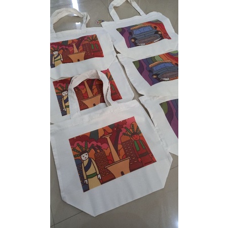 Custom Tote bag Kanvas Blacu Custom 1 hari  jadi landscape Satuan fullcolour