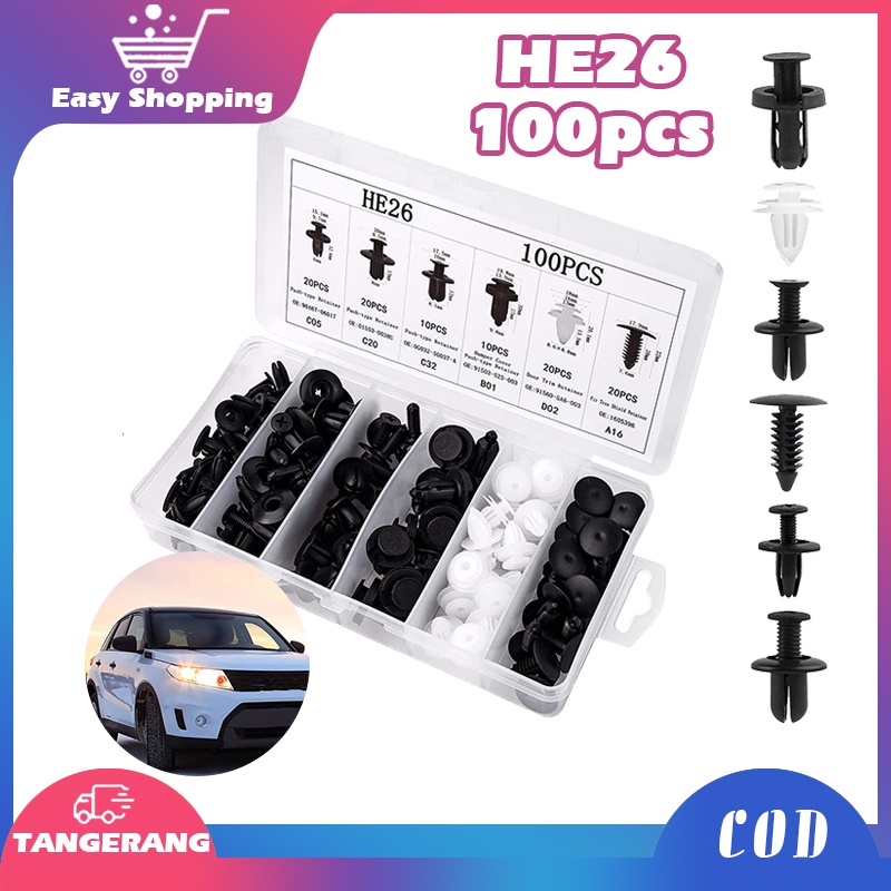 100PCS Clip Trim Kit Mobil/Baut Rivet Mobil Universal/Car Retainer Clips Kit Auto Fastener Rivet Clips