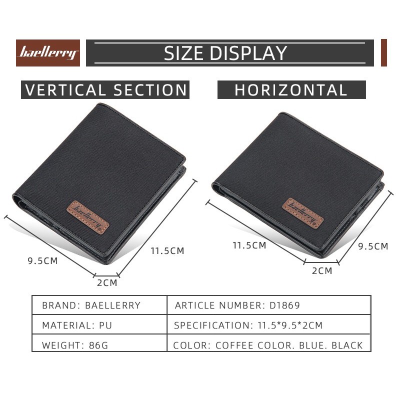 BAELLERRY D1869 Dompet Pria Bahan Kulit PU Leather Premium WATCHKITE WKOS