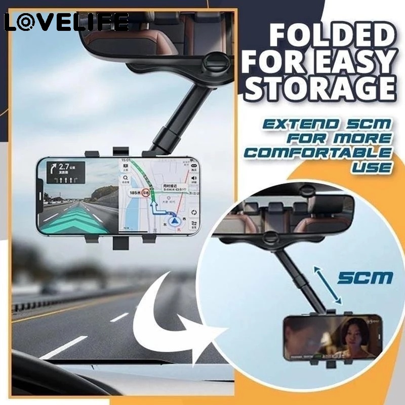 360° Mount Holder Hp / GPS / DVR Universal Bisa Ditarik Untuk Spion Tengah Mobil