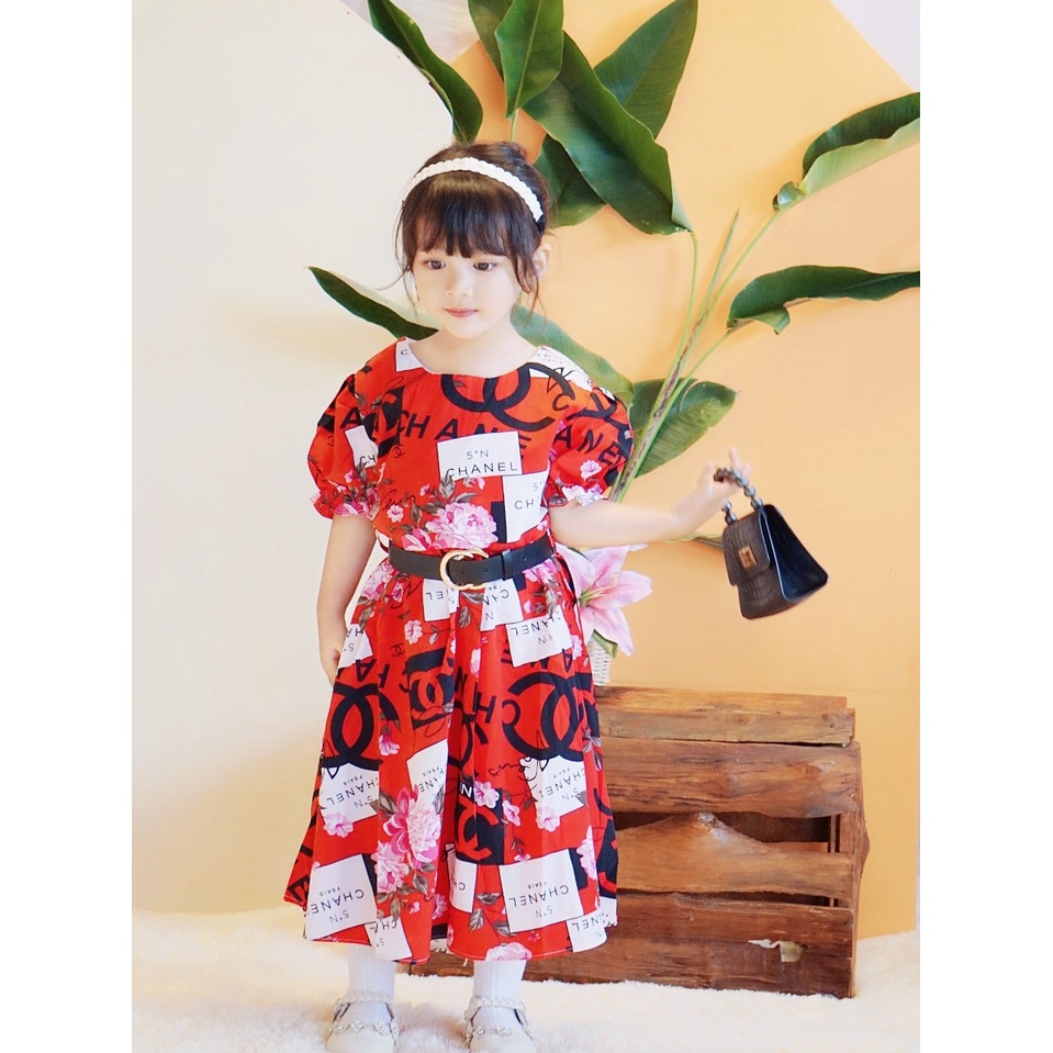 Promo !! Dress  elegant anak perempuan import - dress flower much chanel  (MIX MOTIF) uk 3-7th