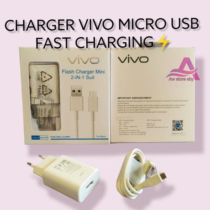 FLASH CHARGER VIVO MICRO FAST CHARGING 2A VIVO S1 Z1 PRO V15 Y91 Y93 Y12 Y15 Y17 Y19 Y12S Y20 Y20S [2in1 SUIT]