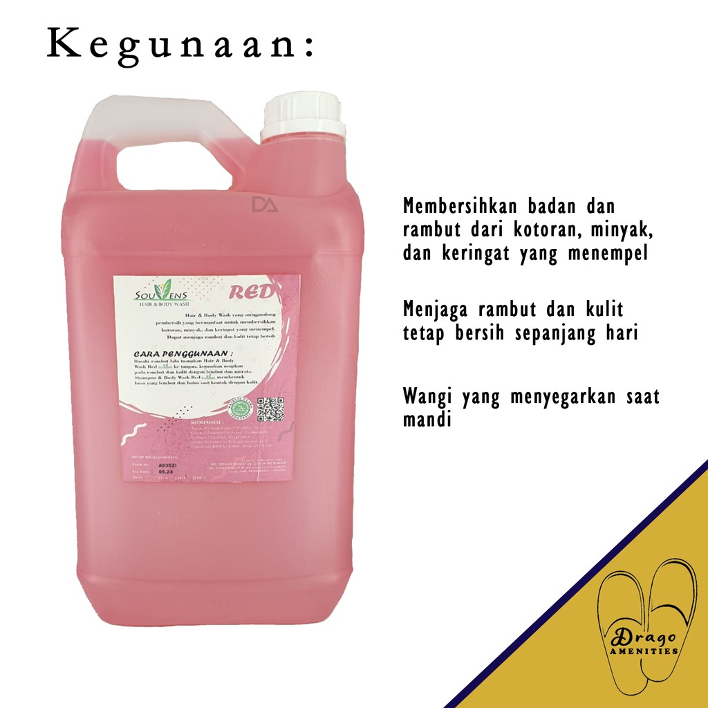 SHAMPOO AND BODY WASH 2IN1 5Liter HOTEL Wangi Aroma Strawberry Stroberi Refill SOUVENS sabun cair murah