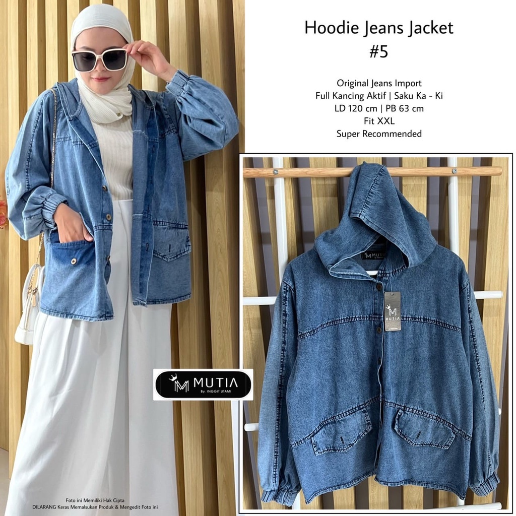 HOODIE JEANS JACKET #5 BY MUTIA OUTER JAKET HOODIE JEANS WANITA JUMBO ORIGINAL JEANS IMPORT LD 120 C
