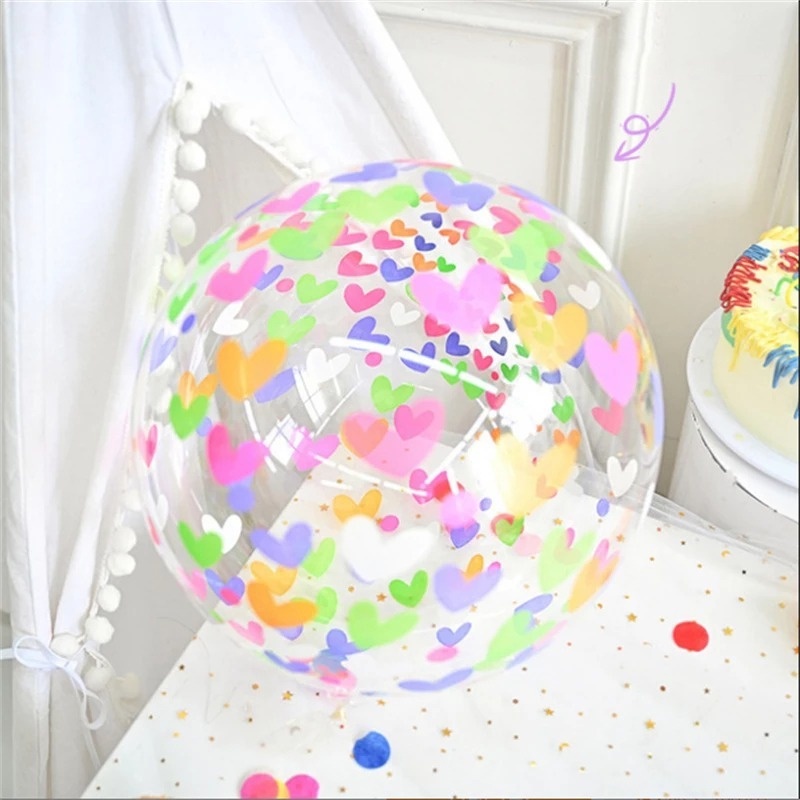 Bobo Ball / Balon Transparan Motif Print Hati / Bulat Bahan Pvc Ukuran 20 Inci Bobo