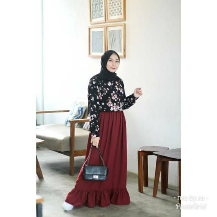 ROK PANJANG RAMPEL BAHAN WOLLYCREPE