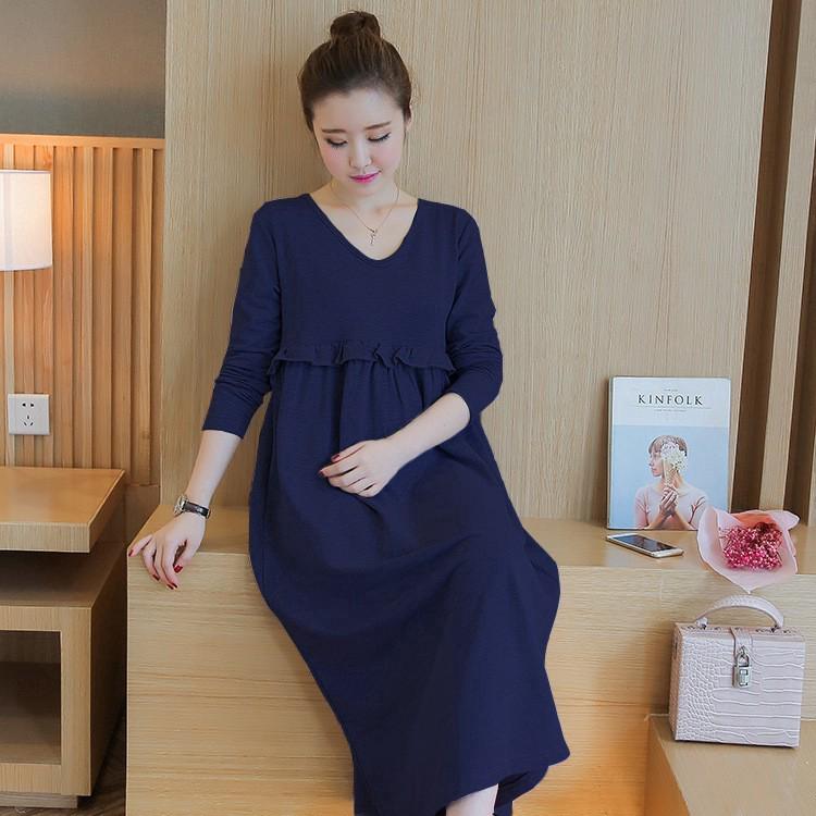  Long  Dress  Maxi Model  Longgar Lengan Panjang Gaya Korea 