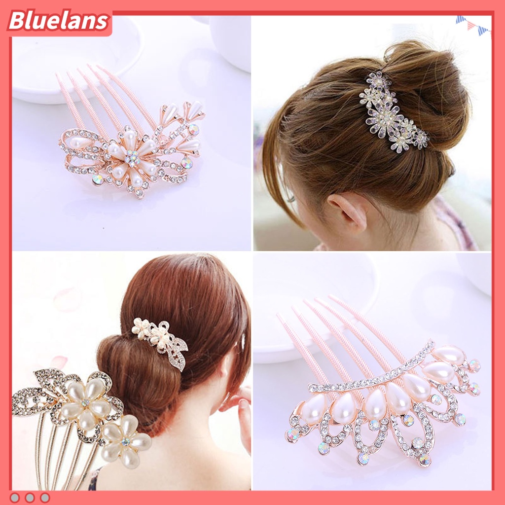 Bluelans Sisir Rambut Berlian Imitasi Model Gigi Lima Untuk Aksesoris Styling