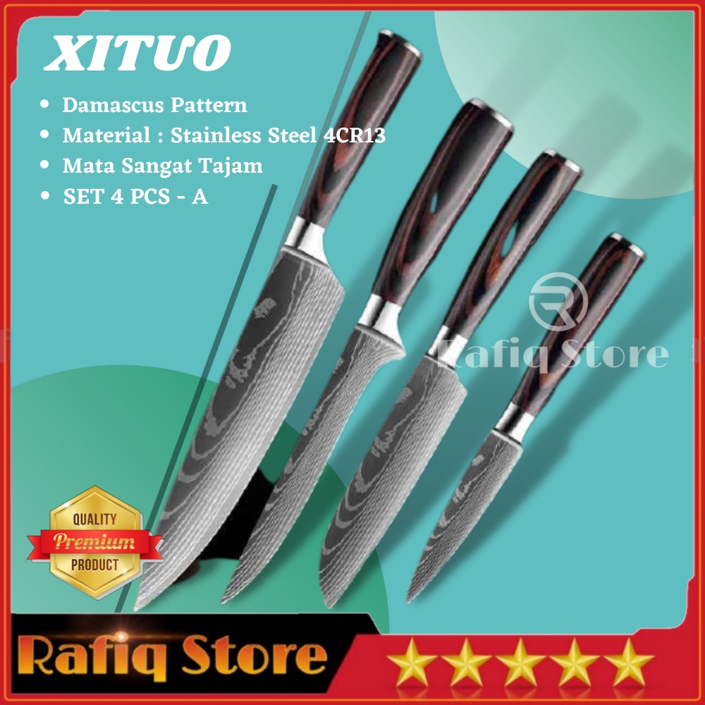 

Pisau Dapur Daging Buah Super Tajam Baja Stainless Alat Peralatan Perlengkapan Dapur 1 Set 4 PCS RFDL4-A