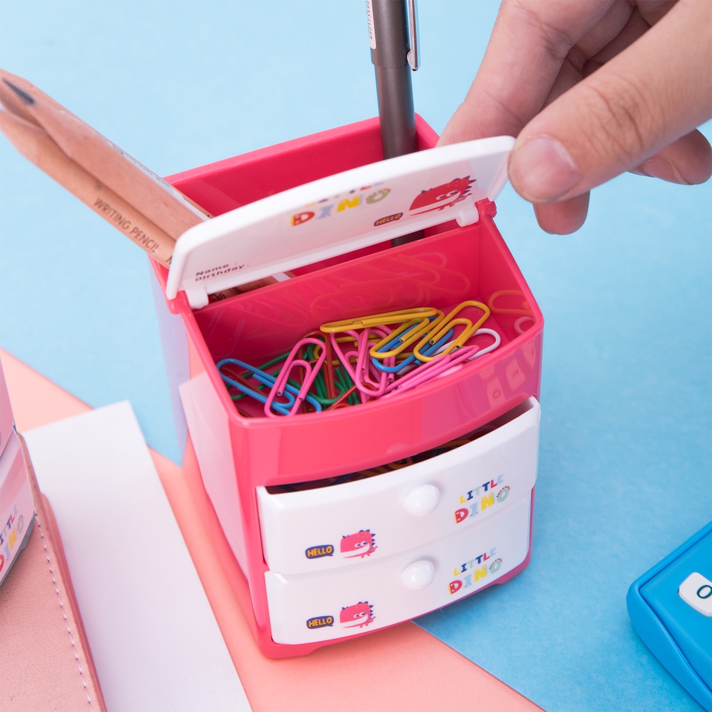 HAPPY TIME DELI TEMPAT ALAT TULIS 4 SEKAT LITTLE DINO TEMPAT PULPEN DESK ORGANIZER LUCU KANTOR SEKOLAH ANAK KULIAH E9136