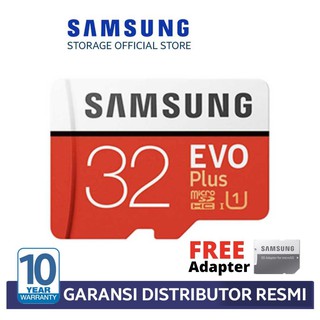 Samsung MicroSD Evo Plus 32GB Memory Card Micro SD 100MB/s UHS-i + FREE Adapter GARANSI RESMI 10thn