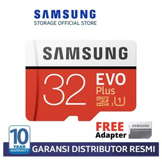 Samsung MicroSD Evo Plus 32GB Memory Card Micro SD 100MB/s UHS-i + FREE Adapter GARANSI RESMI 10thn