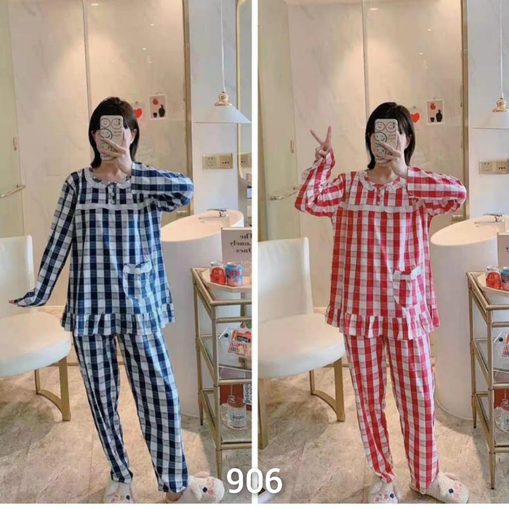 Baju tidur piyama lengan panjang celana panjang bahan spandek import