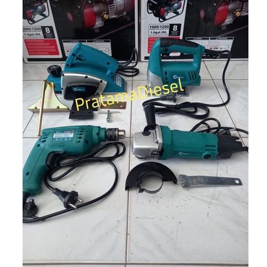Paket Pertukangan(4in1) Mesin serut MAILTANK+Jigsaw MAILTANK+Gerindra MAILTANK+Bor MAILTANK