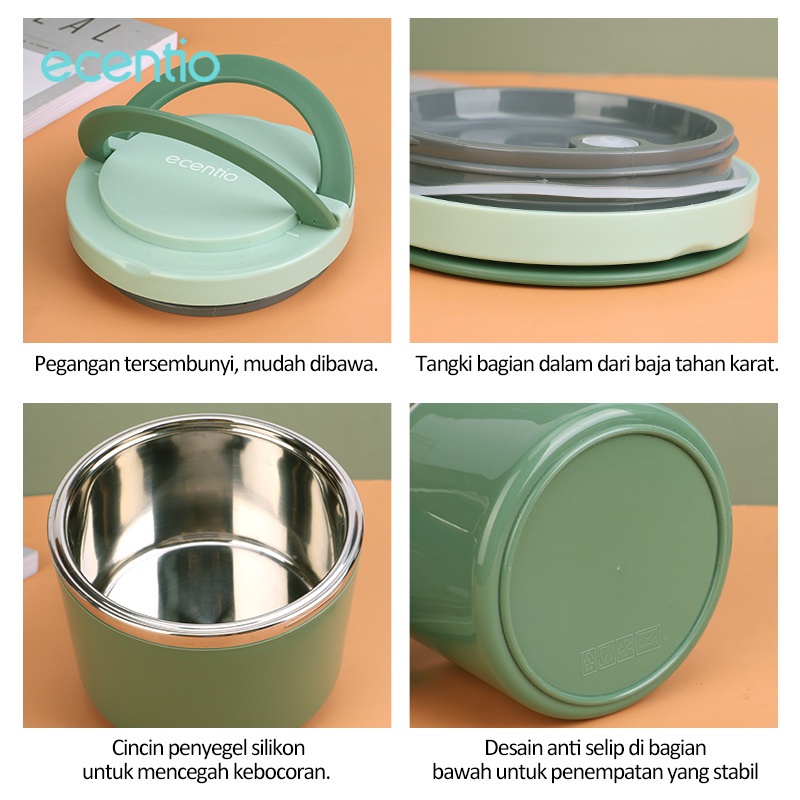 ecentio Cangkir sup 630ml 304-Stainless steel /Tahan Panas Lunch Box /Termos Makan bubur Kotak Makan Bekal Sup Biru