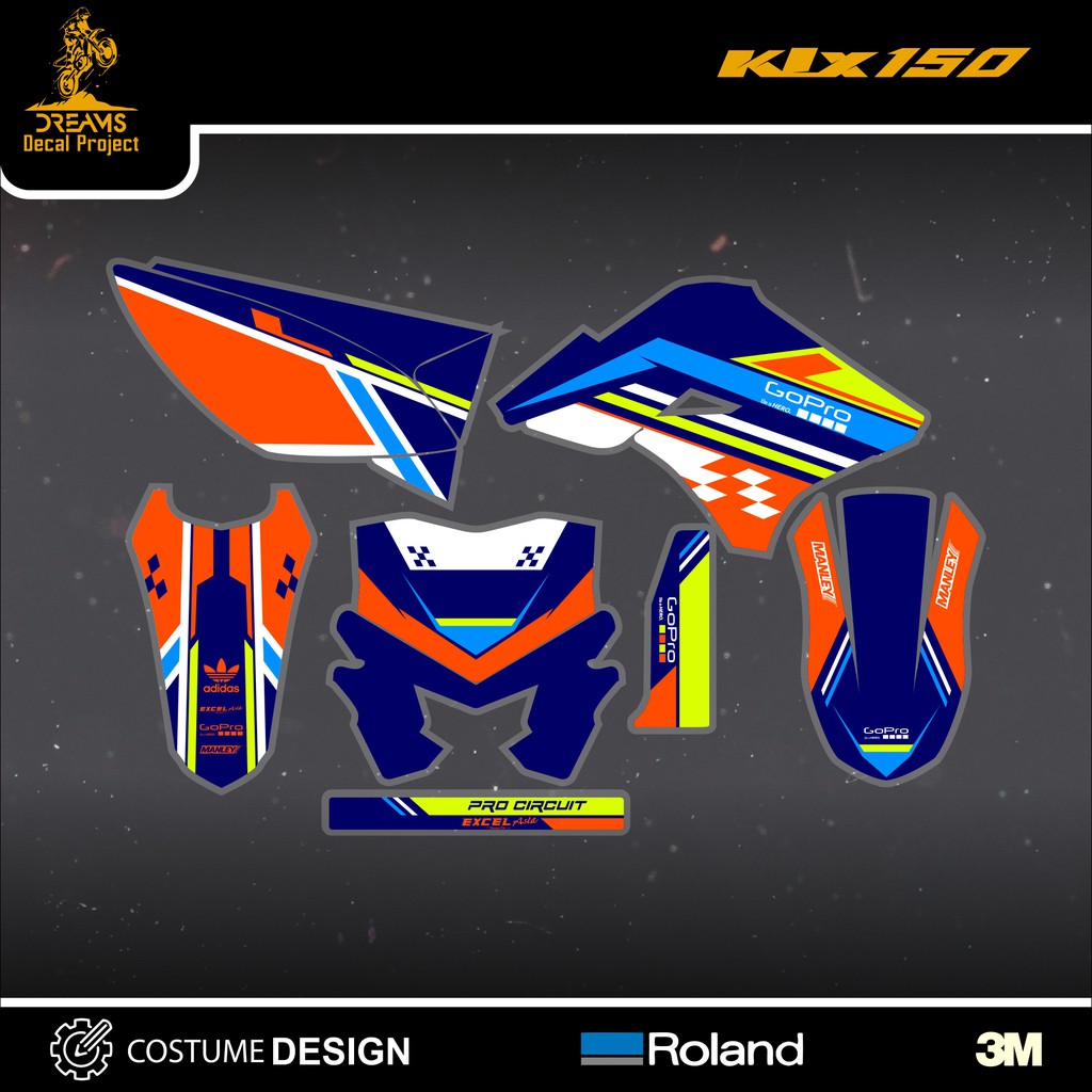 Decal KLX 150 OLD Biru Orange
