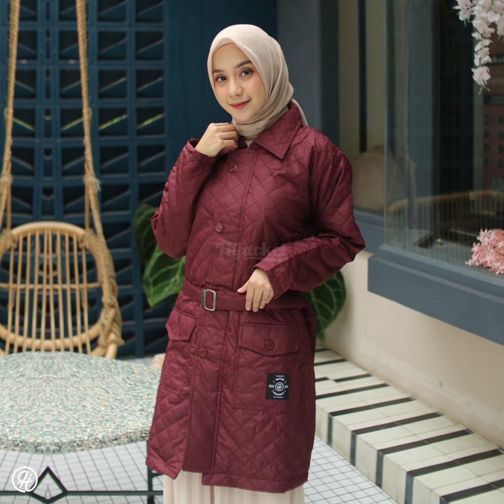 HIJACKET AGNEZIA | HIJAKET JAKET HIJAB PANJANG WANITA MUSLIMAH SYAR'I-Maroon
