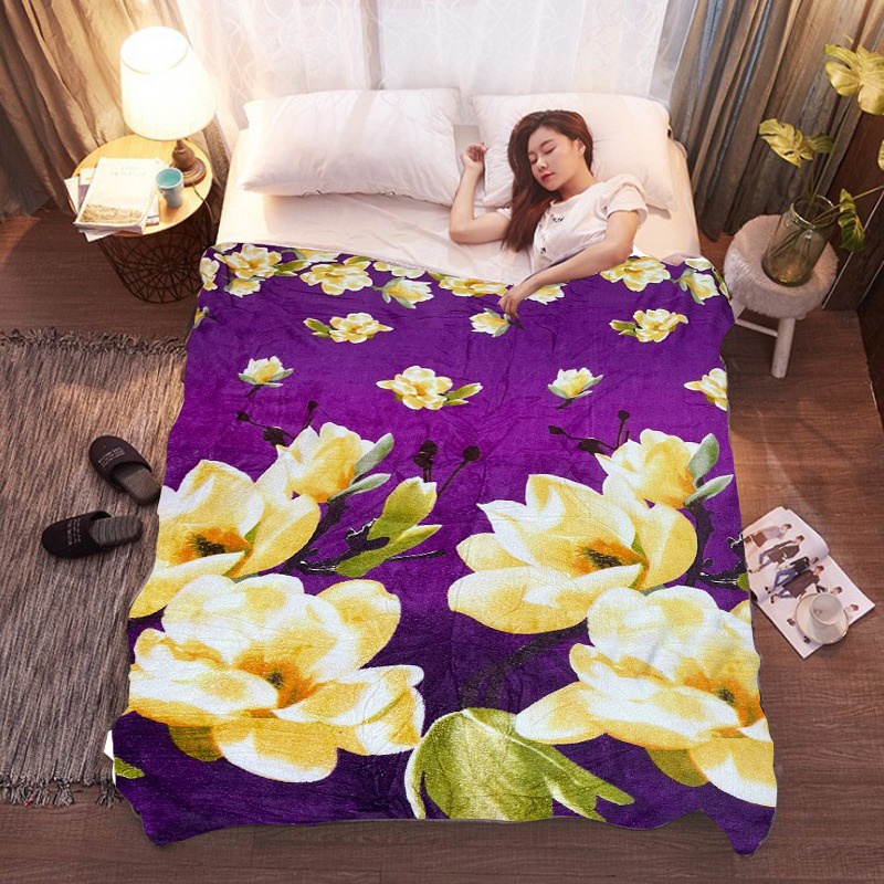 Selimut Bulu Halus Dewasa 150x200 Termurah Terlaris Motif Aesthetic New Arrival-Bunga Violet