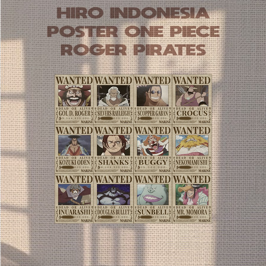 [BACA: POSTER ISI 12PCS UKURAN A5] Poster Anime One Piece Buronan Bounty Mugiwara Crew Terbaru & Kapal Thousand Sunny Go-12PCS | OP x Roger