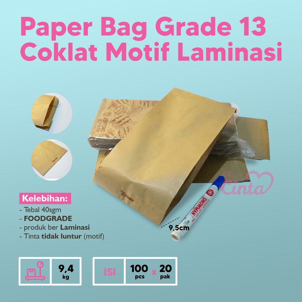 

Paper Bag Kantong Kertas 13x8x24 Grade Coklat Motif Isi 2000 Pcs