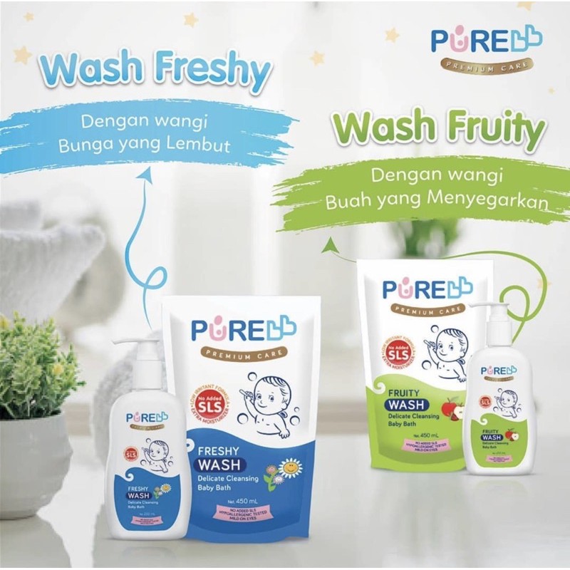 PureBb Wash 2in 1  230 ml Fruity / Freshy - Shampoo sabun bayi