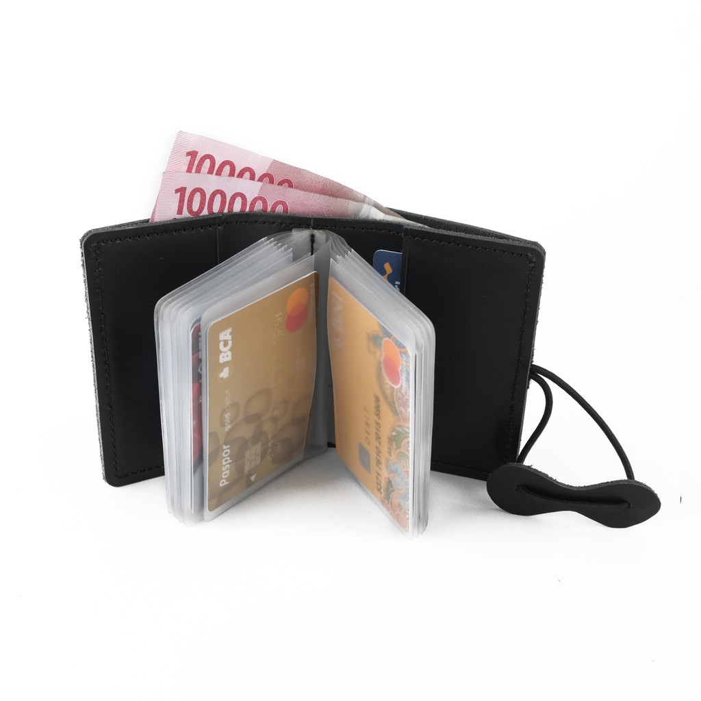 Dompet Kartu Kulit Asli Card Holder Pria Wanita Muat 26 Slot Kartu Warna Hitam