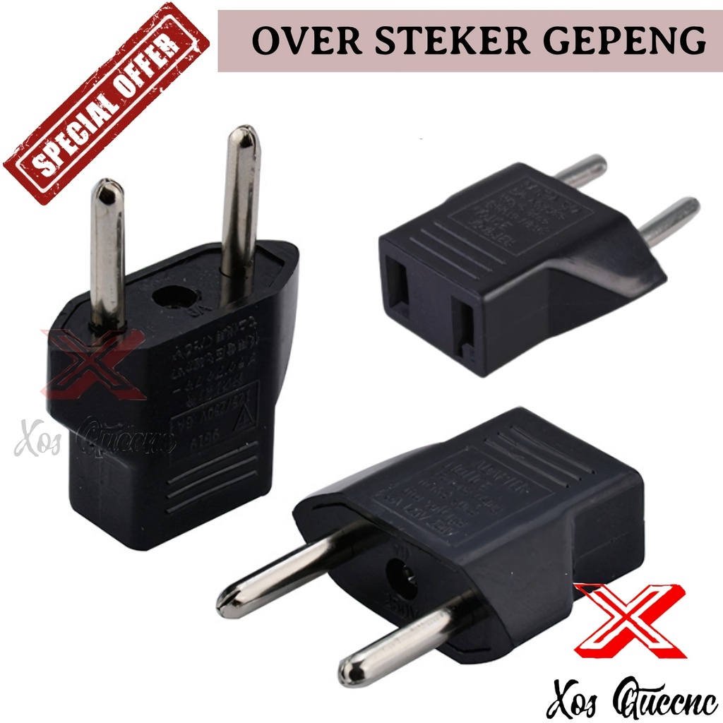 [XOQ] OVER STEKER GEPENG ADAPTOR COLOKAN PIPIH GEPENG SAMBUNGAN KE BULAT OVERSTEKER CONVERTER