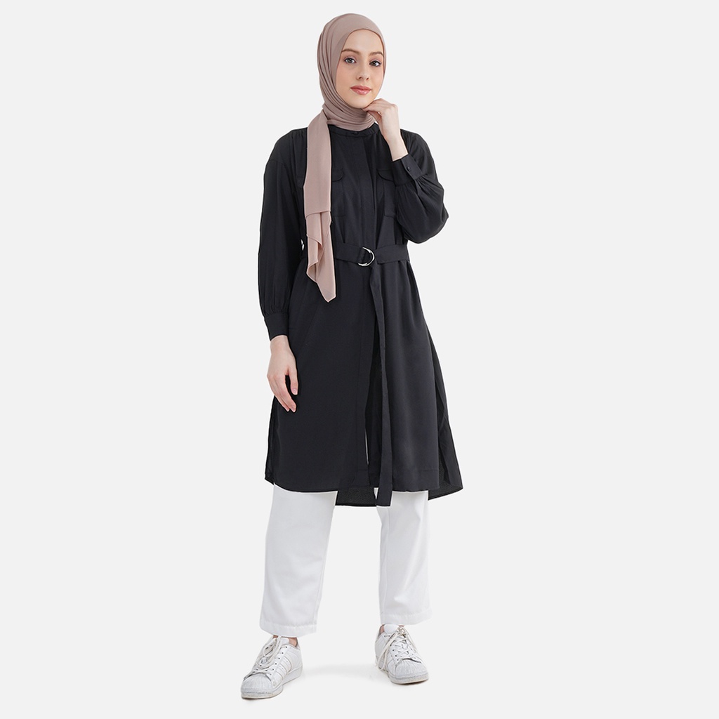 Aeesha Baju Tunik Wanita Muslim Lengan Panjang LIN000032A Hitam