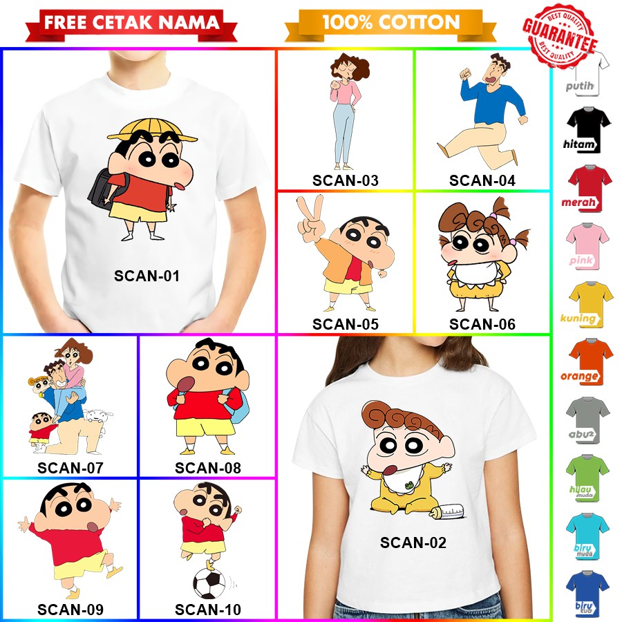 [FREE NAMA!!] Baju Kaos ANAK DAN DEWASA CRAYON SHINCAN SINCHAN BANYAK MOTIF