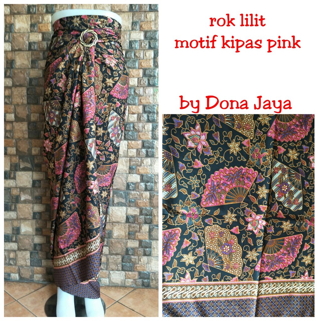 bawahan batik lilit motif kipas pink