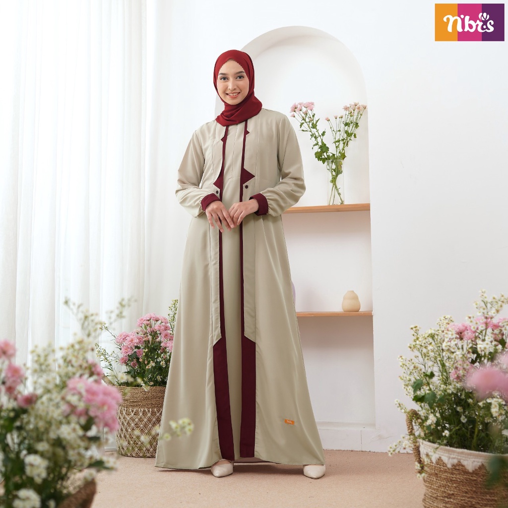 Nibras NB B89 Gamis Polos Combinasi Dua Warna Bahan Khosibo Dress Simple Model Terbaru