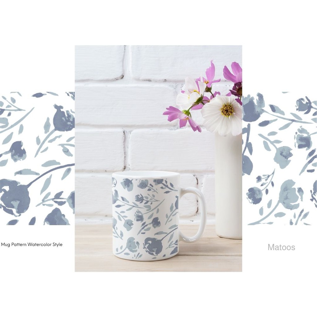 

Mug Pattern Watercolor Painting Style Calm Brush Costum