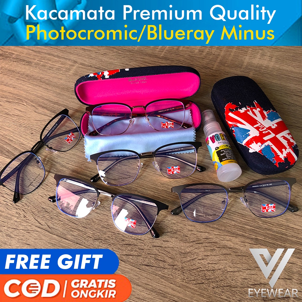 Kacamata PREMIUM LeCool 8002 Original Impor Photocromic Anti Radiasi Blueray Bluecromic Minus, Plus, Silinder (Pria/Wanita)