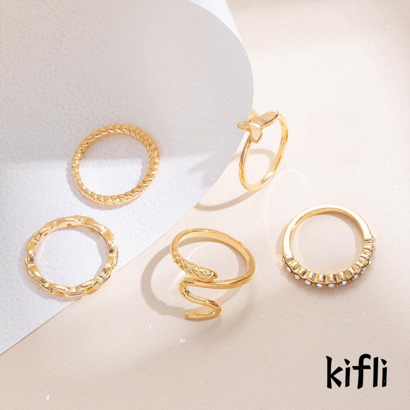 5pcs / Set Cincin Bentuk Kupu-Kupu Geometris Untuk Wanita