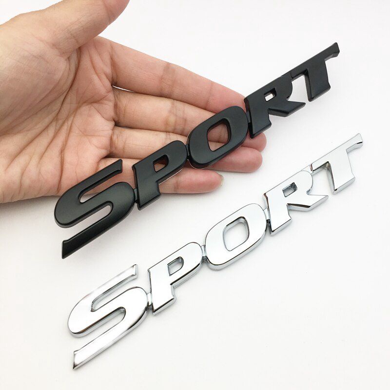 Silver Chrome Logo Emblem Sport Bahan Besi 3D Logam Tebal Untuk Tulisan Mobil Motor